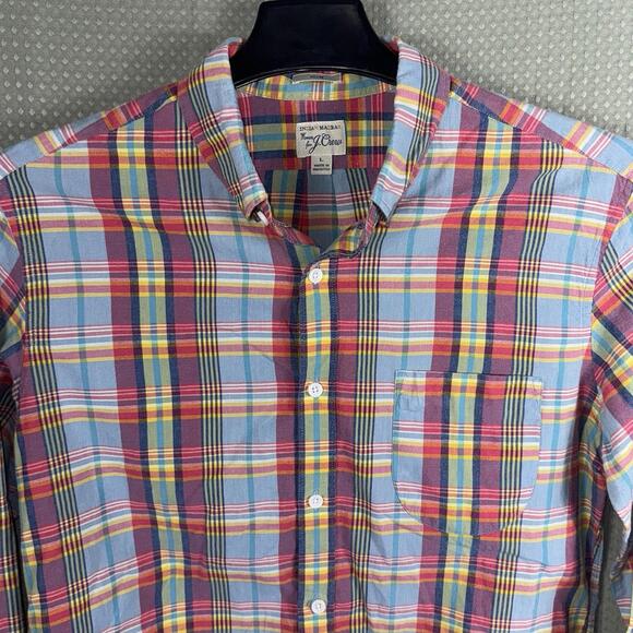 J. Crew Shirt Mens Large Multicolor Indian Madras Plaid Slim Fit Button Down - Picture 1 of 7